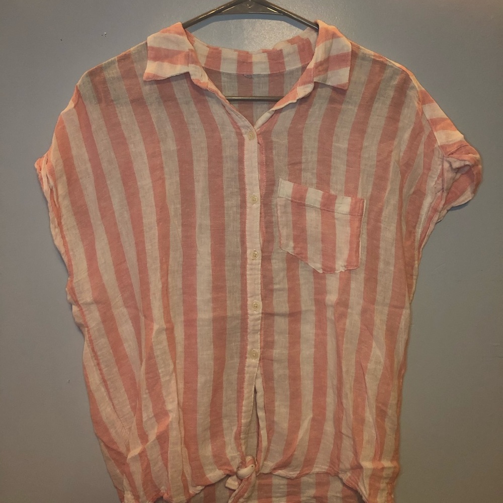 pink and white striped t-shirt